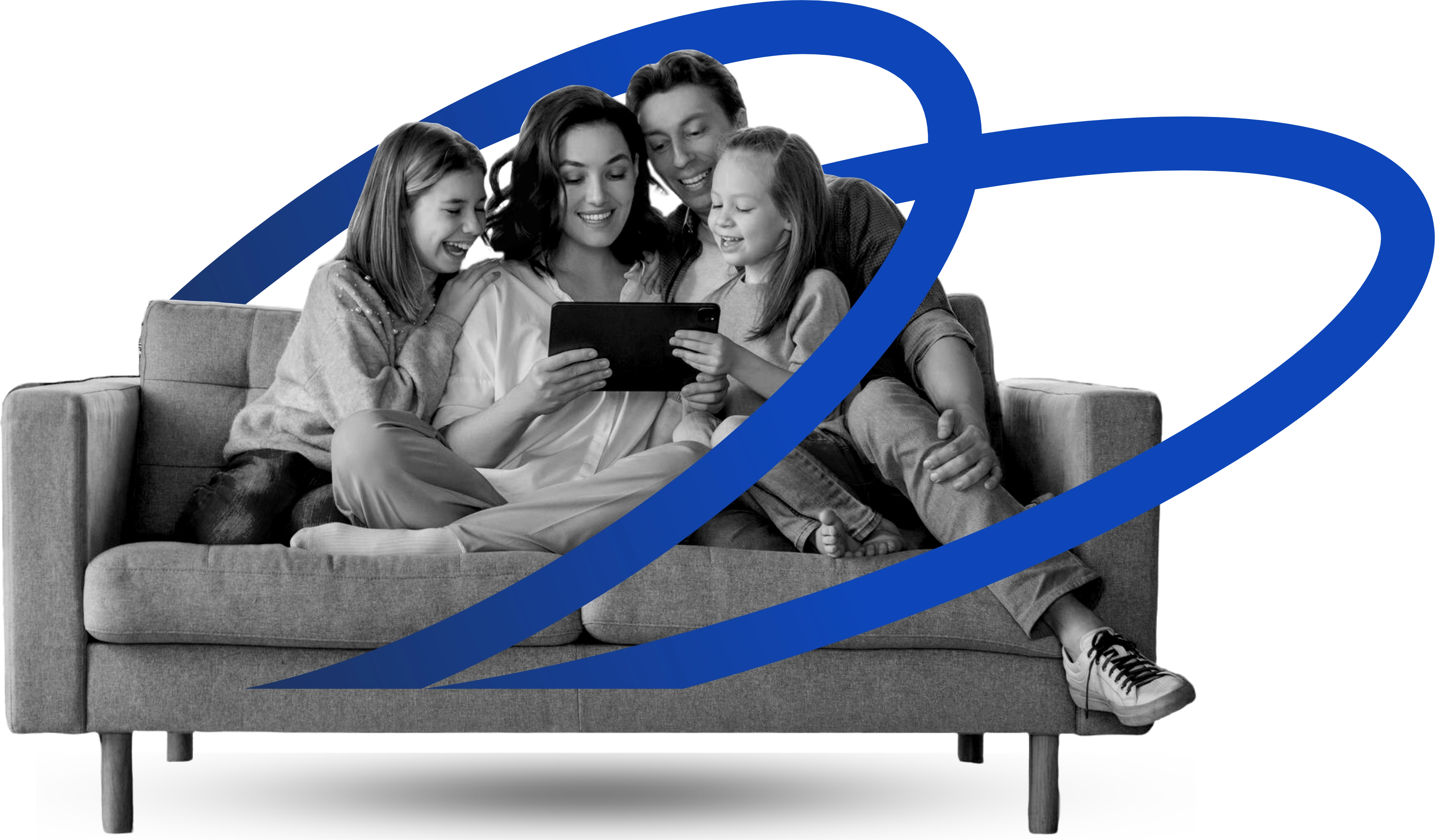 Família feliz aproveitando internet de alta velocidade em casa